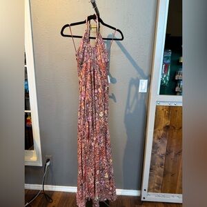 A.L.C. Floral Halter Maxi Dress in Pink and Brown